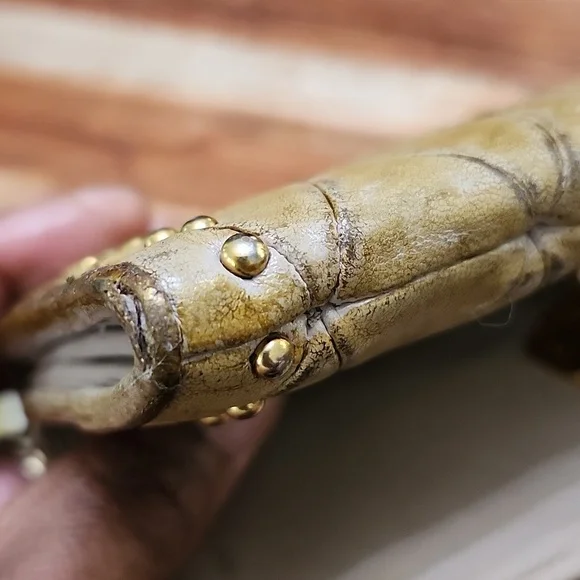 Miu Miu Tan Distressed Studded Wallet W/antique Finish - Picture 11 of 15